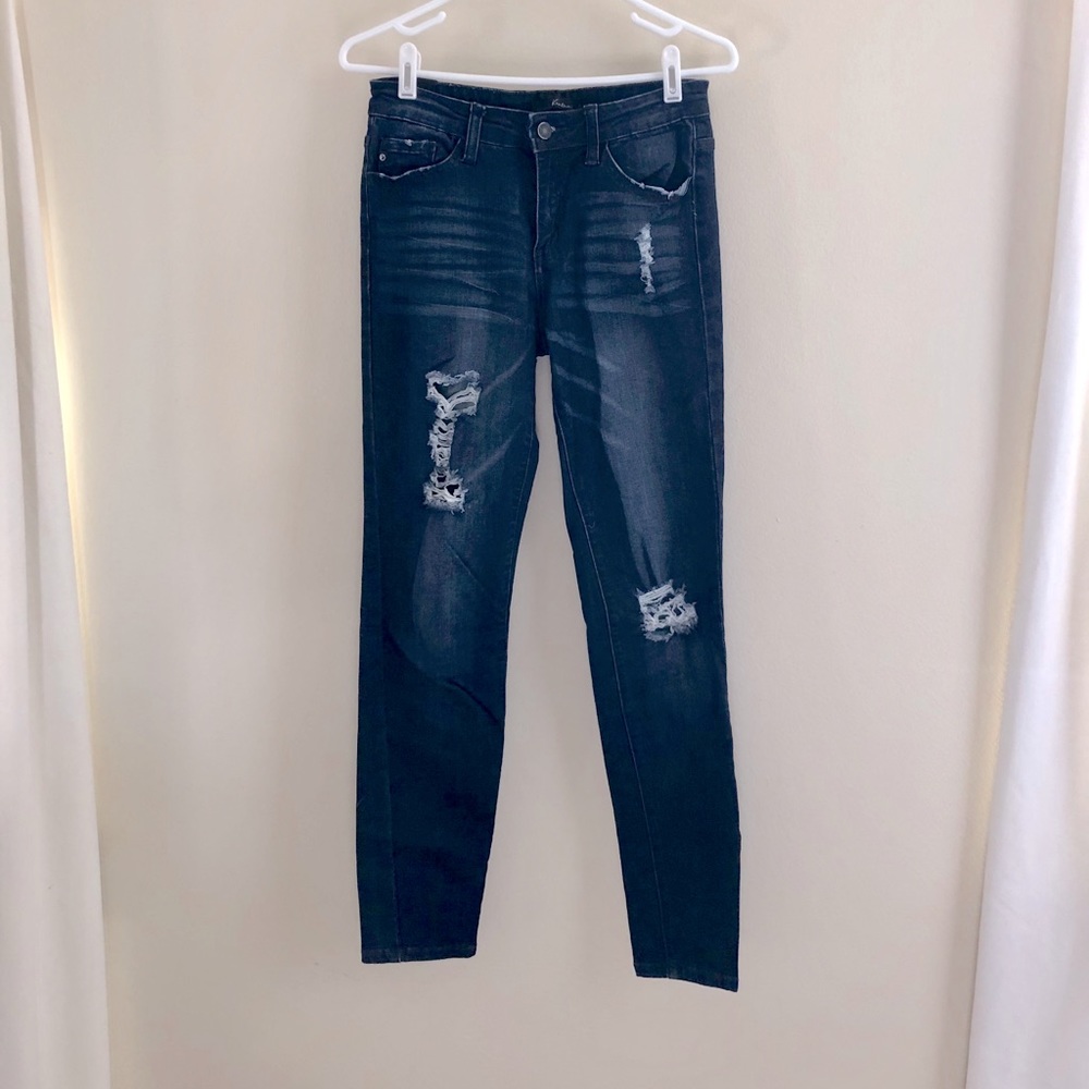 Kancan High Waisted Dark Wash Ripped Jeans